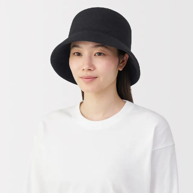 【MUJI 無印良品】羊毛平頂有簷帽 57.5-59cm(灰色/黑色)