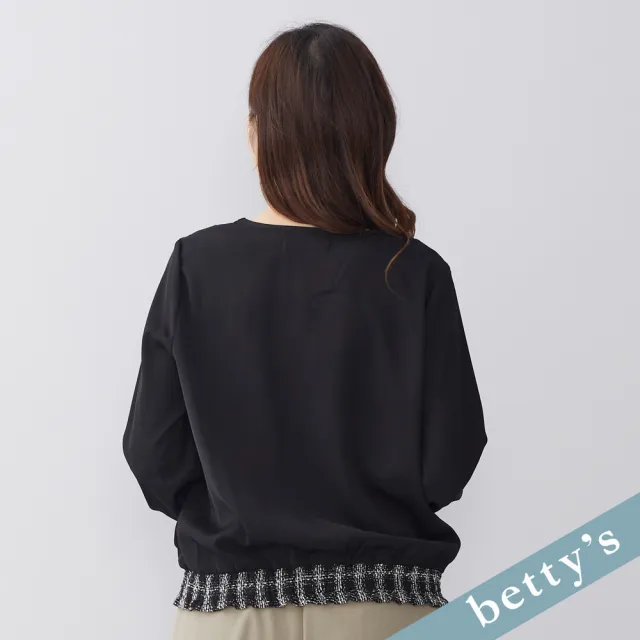 【betty’s 貝蒂思】出清品  多彩織紋鬆緊拼接V領上衣(黑色)