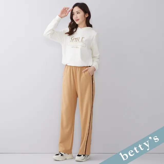 【betty’s 貝蒂思】出清品  smile亮片刺繡綁帶連帽T-shirt(白色)