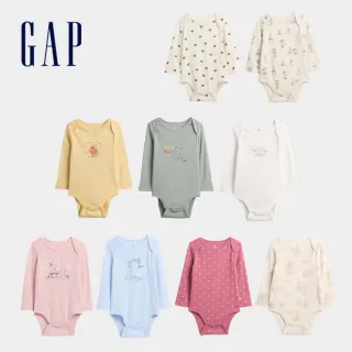 【GAP】嬰兒裝 Logo純棉刺繡/印花圓領長袖包屁衣-多款任選(791296&835258&799236&799233&835268)