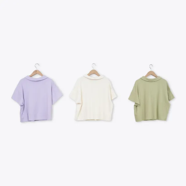 【Dailo】POLO領穿繩慶生寬鬆短版上衣(綠 米 紫)