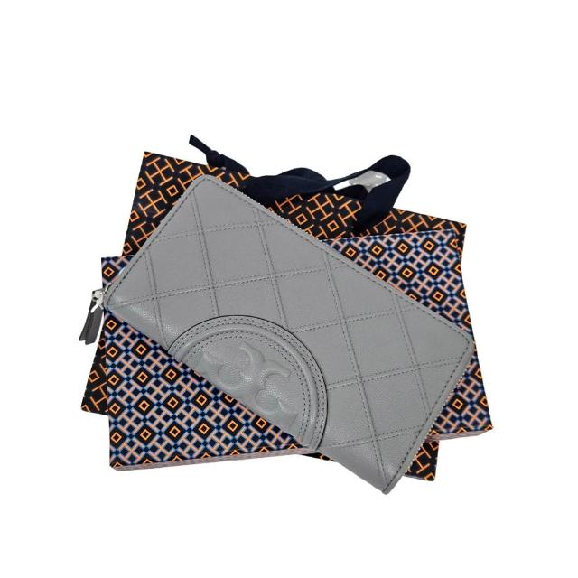 【TORY BURCH】TORY BURCH FLEMING MATTE ZIP 突稜紋 小羊皮長夾 禮盒組新款大象灰(送禮)