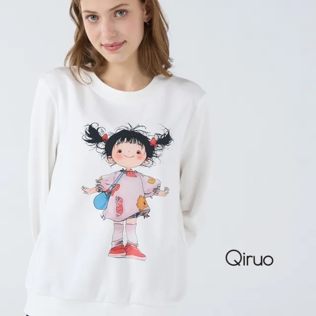 【Qiruo 奇若名品】棉質 圓領辮子娃娃長袖白色造型上衣 6223A