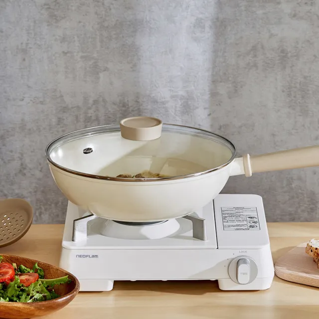 【NEOFLAM】Cappu卡布系列陶瓷塗層炒鍋30公分+玻璃蓋(IH爐可用鍋/非鐵氟龍不沾塗層)