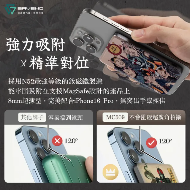 【SAVEWO】救世 MC509 5000mAh 19.35Wh標示 別天神 假面騎士 磁能寶 超薄磁吸式 行動電源(無線 可上飛機)