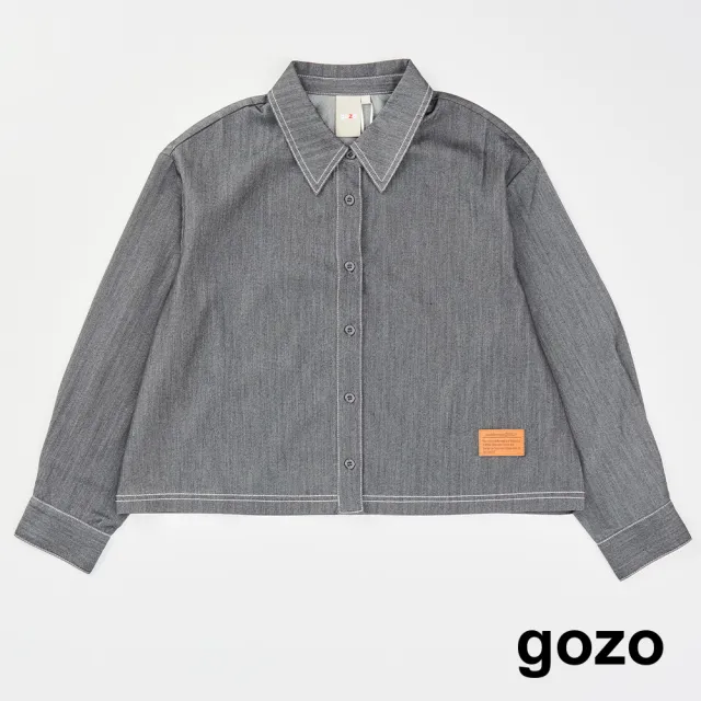 【gozo】MOMO獨家款★限量開賣 配色壓線牛仔長袖襯衫(兩色)