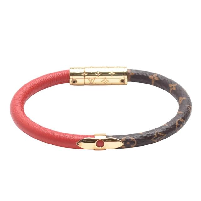 LV LOUIS VUITTON路易威登 M8277F 經典 Monogram 帆布半紅皮革交織手環