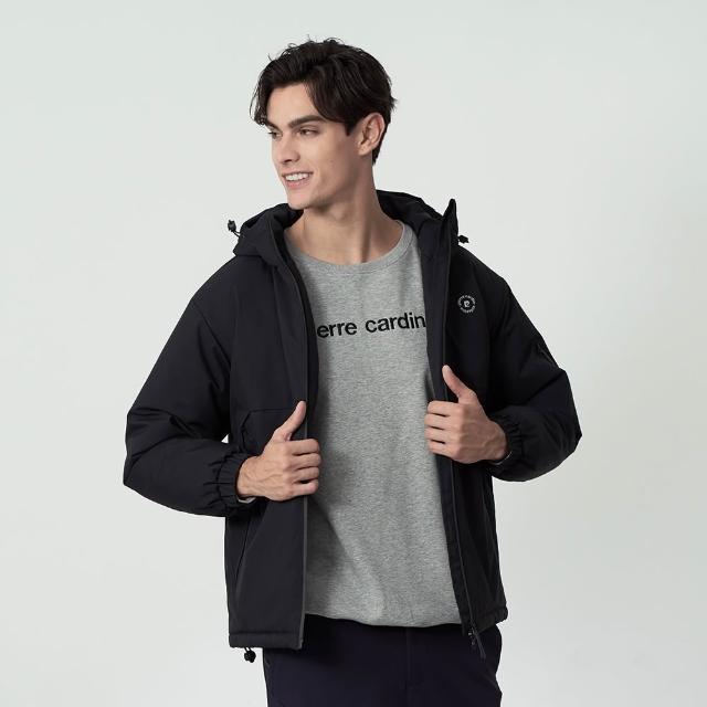 【pierre cardin 皮爾卡登】網路獨家 男款 保暖防風防潑水科技棉連帽外套-黑色(7255761-99)