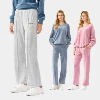 【Hang Ten】女裝-BOOTS CUT珊瑚絨繡花鬆緊腰頭抽繩長褲(多色選)