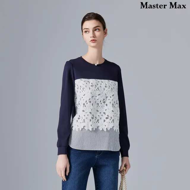 【Master Max】燒花配布休閒長袖上衣(8427069)