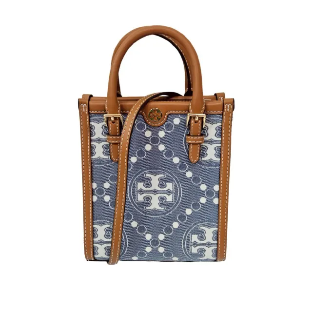 【TORY BURCH】TB T Monogram 專櫃款 丹寧藍/海軍藍斜挎兩用迷你托特包(贈原廠防塵袋紙袋送禮)
