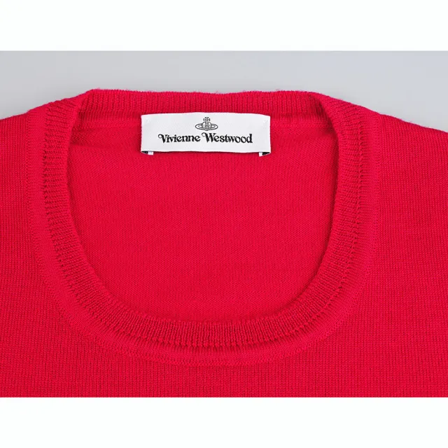 【Vivienne Westwood】Vivienne Westwood 標籤黑字LOGO保暖羊毛圓領短袖上衣(女款/紅)