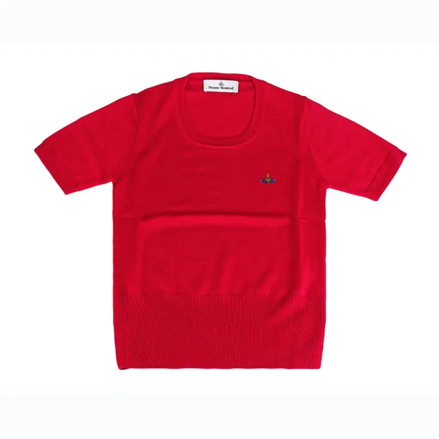 【Vivienne Westwood】Vivienne Westwood 標籤黑字LOGO保暖羊毛圓領短袖上衣(女款/紅)