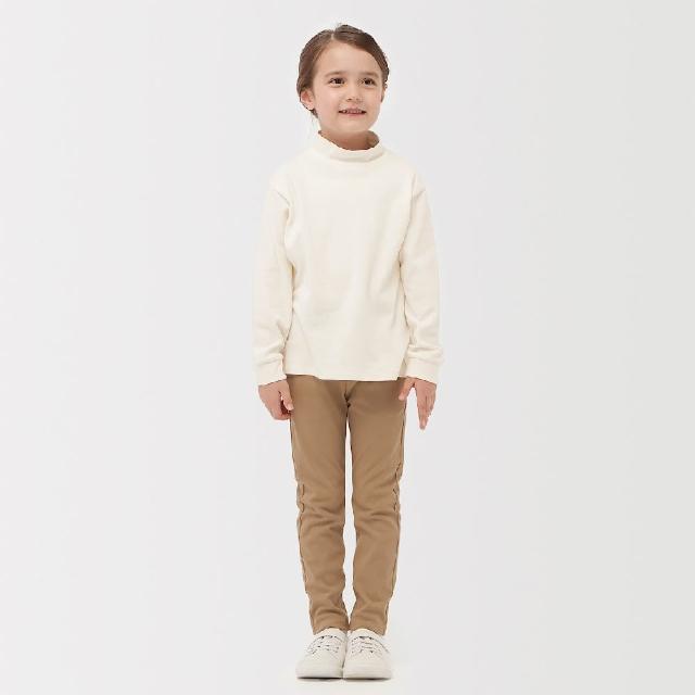【MUJI 無印良品】兒童雙面起毛半高領長袖T恤(柔白/黑色/墨灰橫紋/米黃橫紋/煙燻藍橫紋/深藍橫紋)