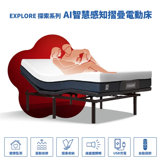 【Funbodhi 方菩提】探索-美式摺疊電動床 AI智能感知電動床(進階升級版 單人加大尺寸 96x200公分)