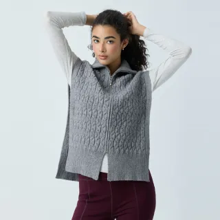 【YUANDONGLI 元動力】高領前開襟麻花針織背心(鐵灰；S-L；4254315706)