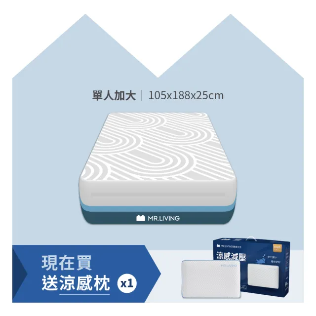 【MR. LIVING居家先生】涼感減壓記憶床墊 單人加大-3.5尺(透氣涼感 零壓力 可拆洗 獨立筒)