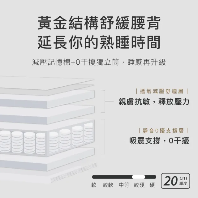 【MR. LIVING 居家先生】護腰護脊減壓記憶床墊 單人標準-3尺(獨立筒 高支撐力 天絲表布)