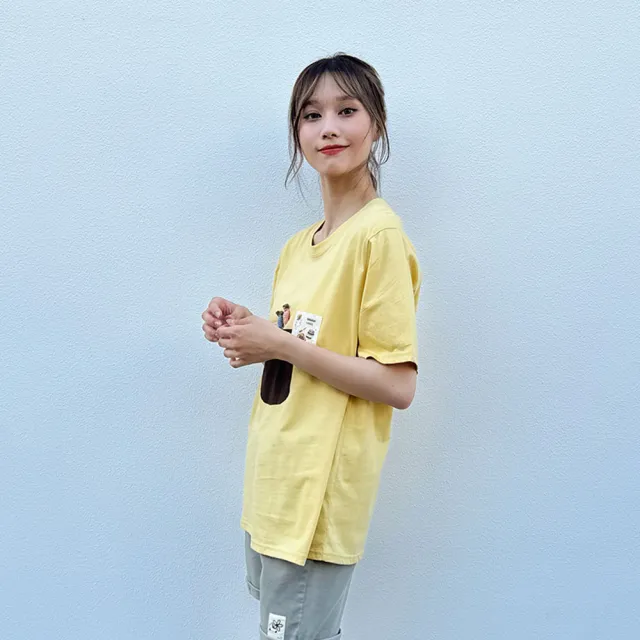 【Hana Mokuba】花木馬日系女裝圓領可愛布標拼貼T恤(T恤)