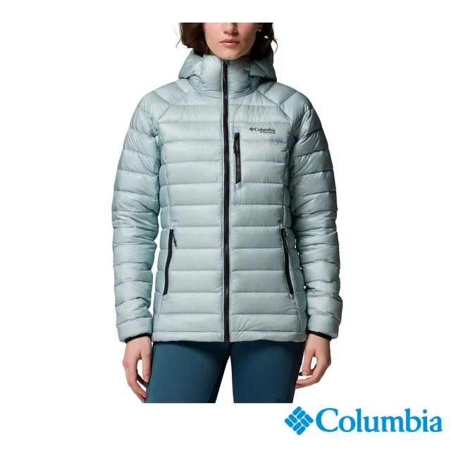 【Columbia 哥倫比亞】女款-蓄熱極暖防潑羽絨連帽外套-Arctic Crest™ -薄暮藍(UWR69100DE/JF)