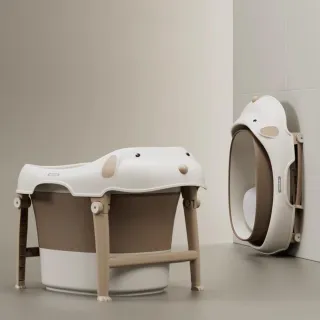 【VWV】兒童折疊浴桶 嬰幼兒洗澡盆 送可拆浴凳(大容量洗澡盆 單邊傾角設計 提拉排水 四點防翻)