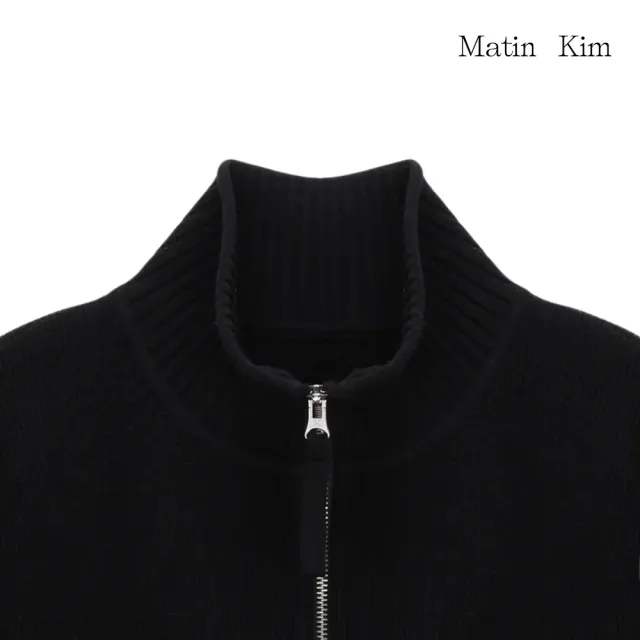 【MATIN KIM】官方旗艦 中性款MATIN KIM 條紋針織外套(黑色)