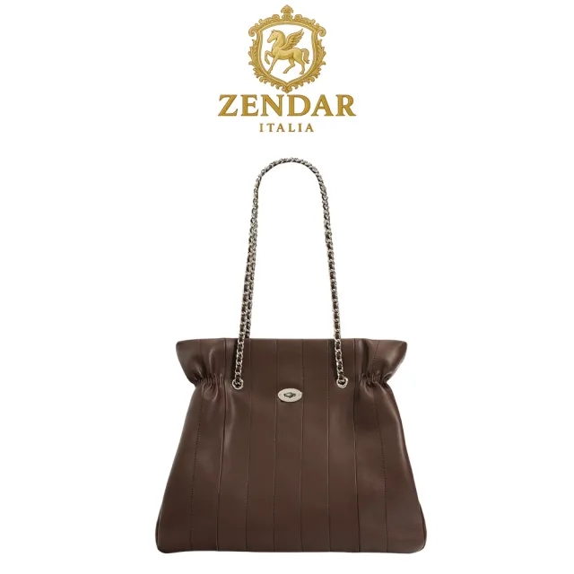 【ZENDAR】限量1折 頂級小牛皮肩背包 莉娃系列 全新專櫃展示品(咖啡色)