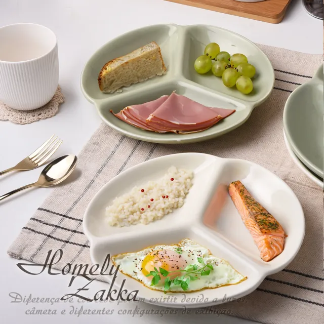 【Homely Zakka】北歐三葉形陶瓷健康分隔餐盤2入一組_4款任選(健康分隔盤 瘦身餐盤 健身餐盤 減脂餐盤)