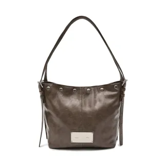 【MATIN KIM】官方旗艦 經典鐵牌鉚釘皮革肩背包(可可色)