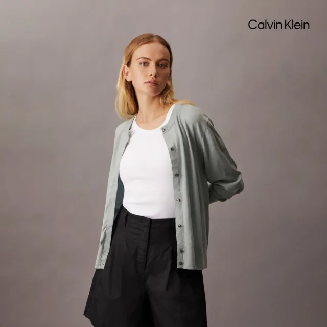 【CALVIN KLEIN】官方旗艦館CK 技術美麗諾羊毛開襟外套_綠色