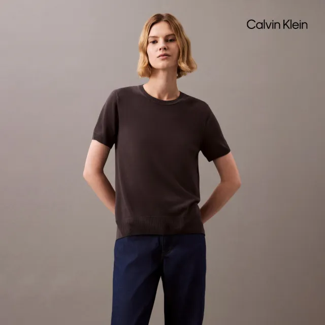 【CALVIN KLEIN】官方旗艦館CK 細針粘膠纖維短袖毛衣_灰色