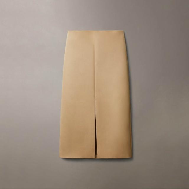 【CALVIN KLEIN】官方旗艦館CK 縐紗羊毛混紡西裝鉛筆裙裝_棕色