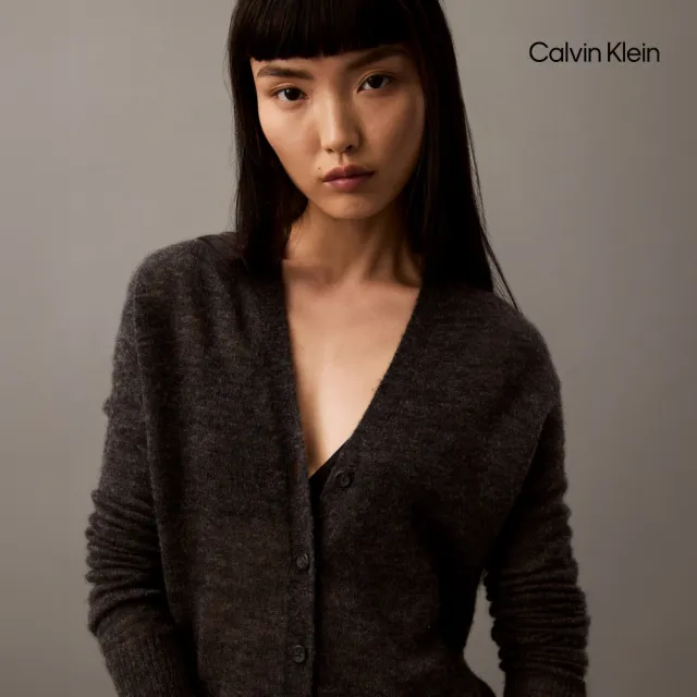 【CALVIN KLEIN】官方旗艦館CK 透視羊駝毛開襟外套_灰色
