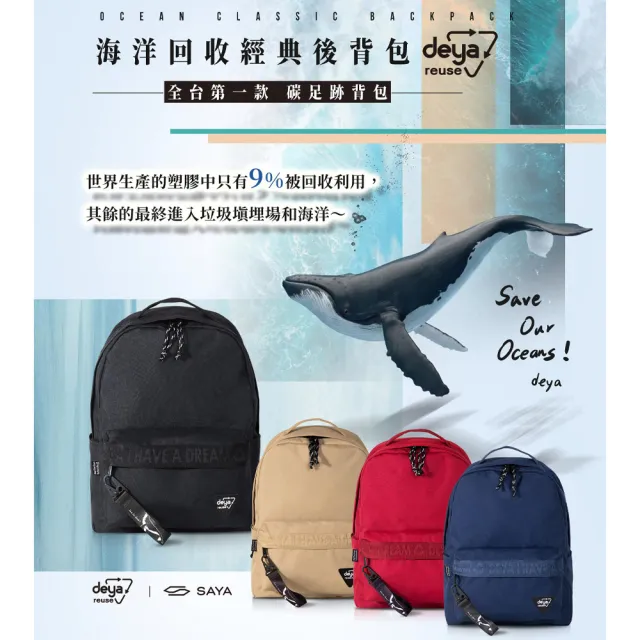 【deya】雙11 海洋回收經典後背包 陽光紅︱全環保材質 多層次收納 電腦包