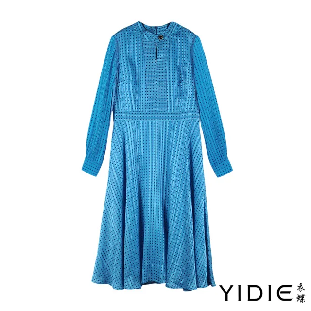 【YIDIE】法式公主幾何印花袖長洋裝-水藍