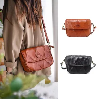 【LouiseC.】Tree House 植鞣革手工染牛皮菱格紋法式復古掀蓋斜背真皮包-2色(TWD8150)