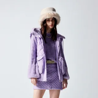 【iROO】數字薰衣草色連帽羽絨背心