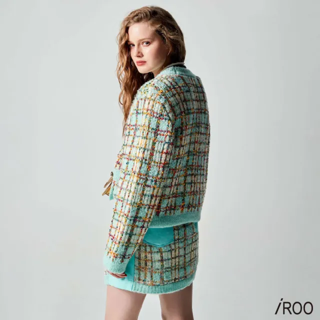 【iROO】偽花呢格紋針織外套