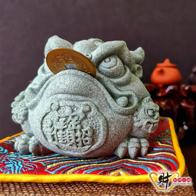 財神小舖】富貴咬錢招財進寶青砂石蟾蜍擺件(已開光招財開運銅錢辦公桌