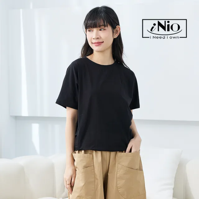 【iNio 衣著美學】簡約顯瘦短袖棉T 後背排扣設計 短袖上衣(CEW1174)