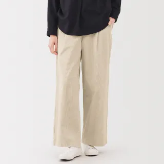 【MUJI 無印良品】女吉貝木棉混燈芯絨打褶寬版褲(黑色/象牙白/深棕)