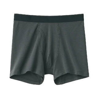 【MUJI 無印良品】男柔滑前開拳擊內褲(深灰 黑色 土藍色 深藍 摩卡棕 棕色)