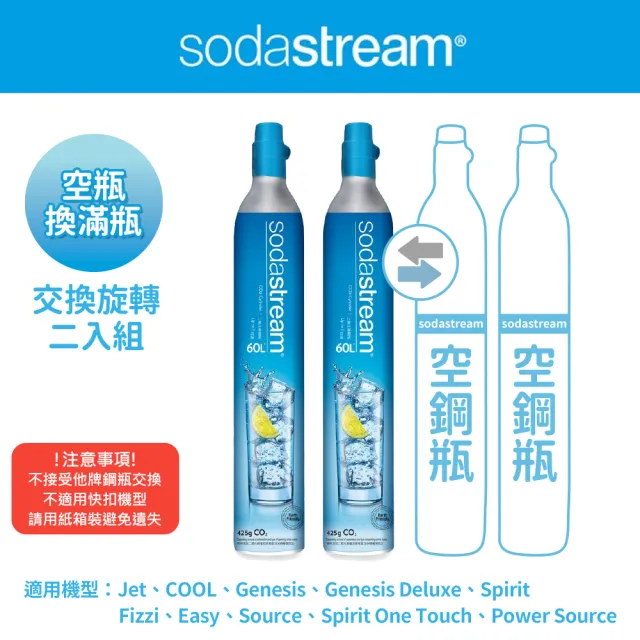 【Sodastream】CO2交換旋轉鋼瓶425g-2入組(您須有2支空鋼瓶 僅適用旋轉機種)