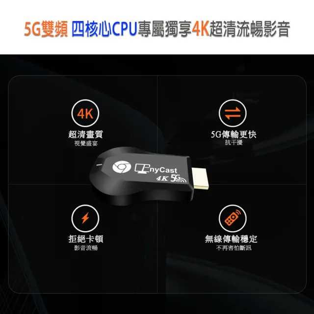 【DW 達微科技】第十代AnyCast四核心4K款 超清高速雙頻5G全自動無線影音鏡像器(附4大好禮)