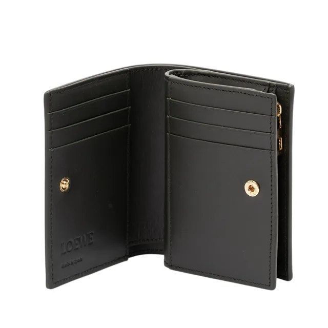 【LOEWE 羅威】Compact Landscape 納帕小牛皮 麂皮 錢包 皮夾 卡夾 短夾 酒瓶綠 赭色