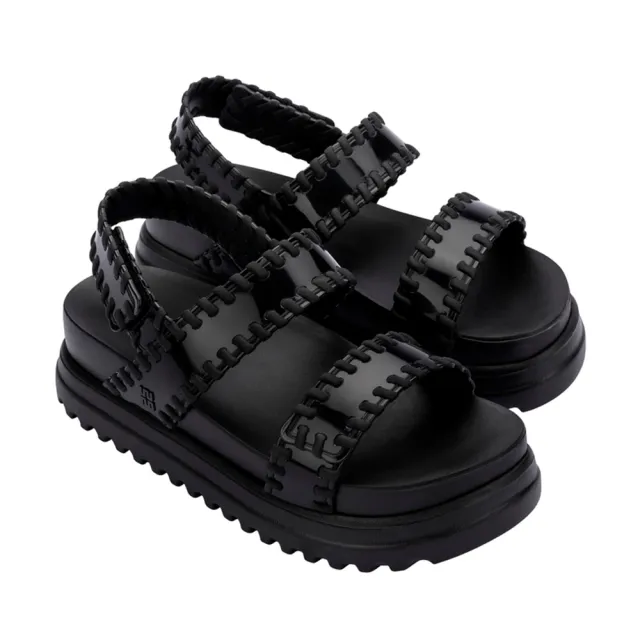 【Melissa】荷葉邊造型厚底涼鞋(黑色) 防潑水