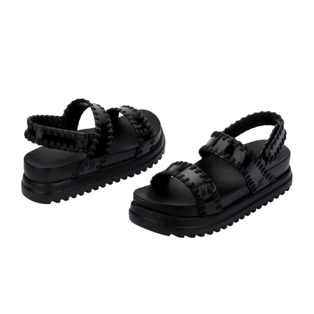 【Melissa】荷葉邊造型厚底涼鞋(黑色) 防潑水