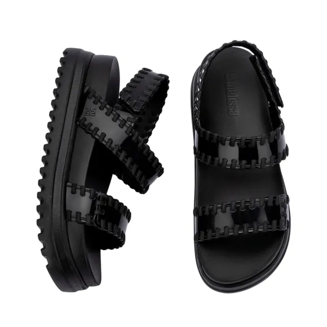 【Melissa】荷葉邊造型厚底涼鞋(黑色) 防潑水