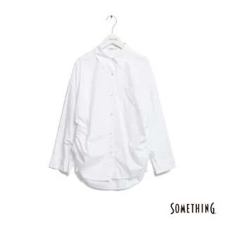 【SOMETHING】女裝 側邊綁帶寬鬆長袖襯衫(白色)