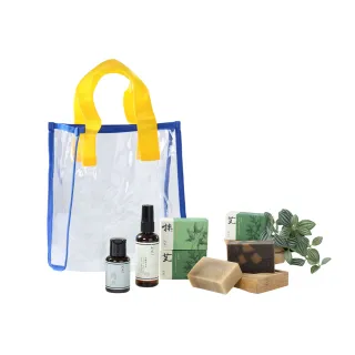 【阿原】momo獨家★美妝袋(艾草皂100gx2+抹草皂100gx1+月桃洗手水95mLx1+人參洗頭水60mLx1)(交換禮物)